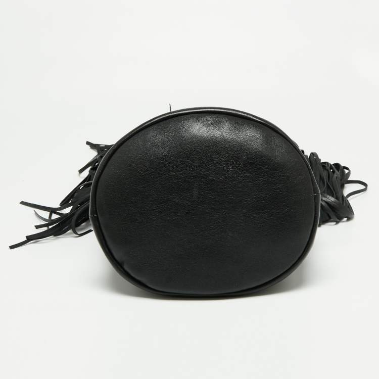 Pre Owned Celine Black Leather Studded Fringe Hobo