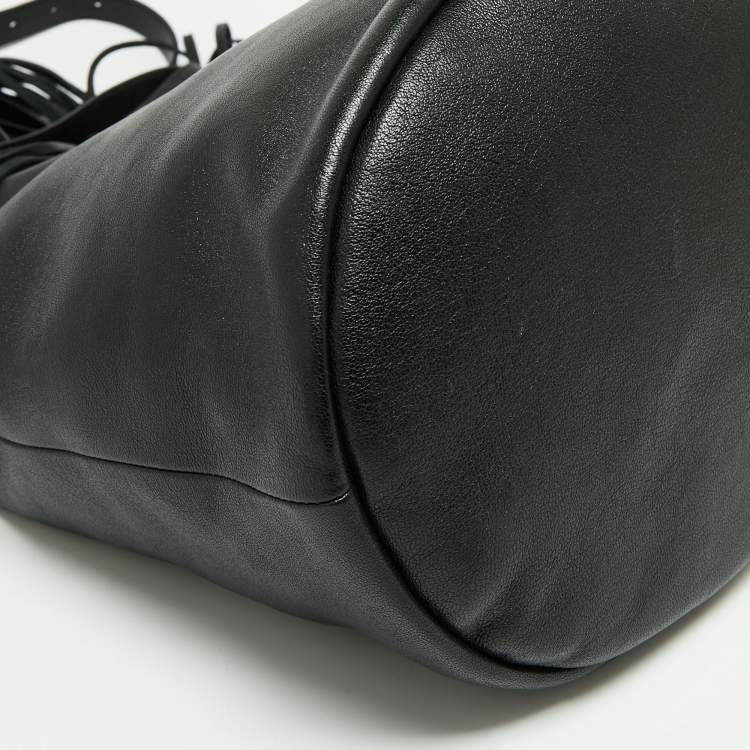 Pre Owned Celine Black Leather Studded Fringe Hobo