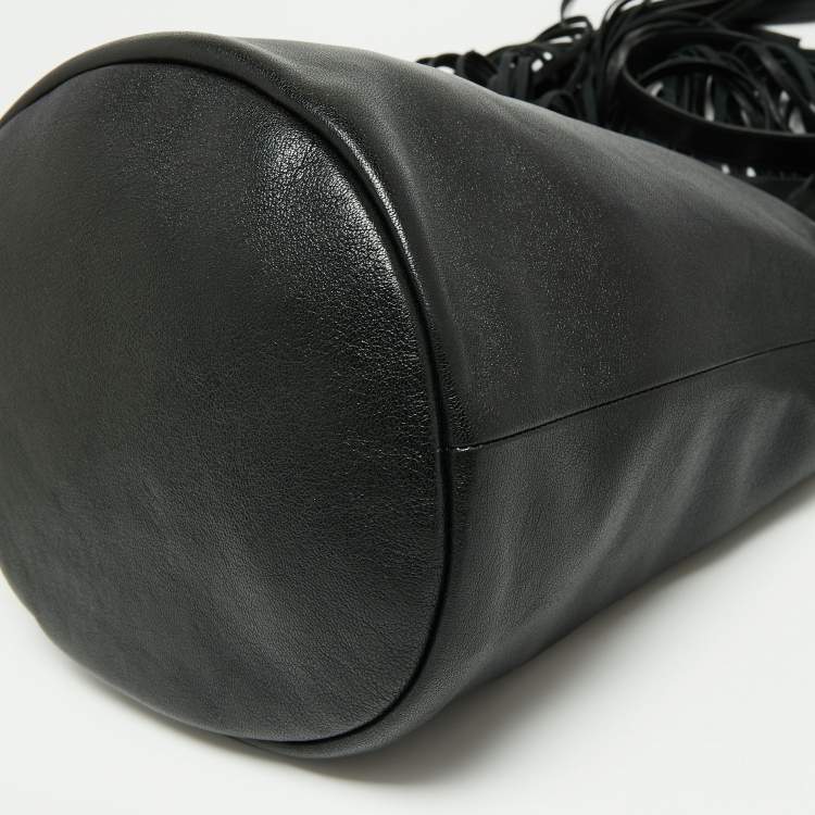 Pre Owned Celine Black Leather Studded Fringe Hobo