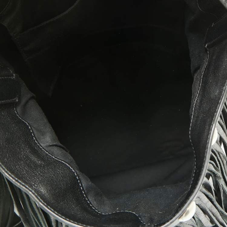 Pre Owned Celine Black Leather Studded Fringe Hobo