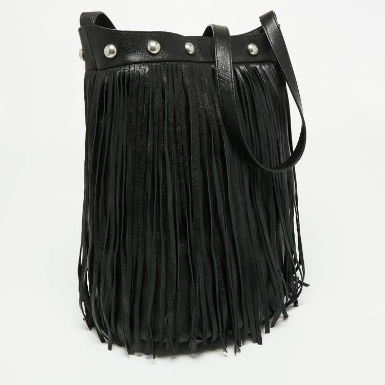 Pre Owned Celine Black Leather Studded Fringe Hobo