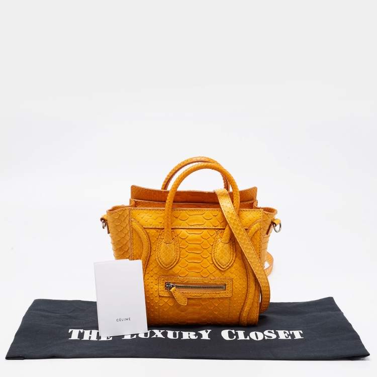 Pre Owned Celine Mustard Python Nano Luggage Tote