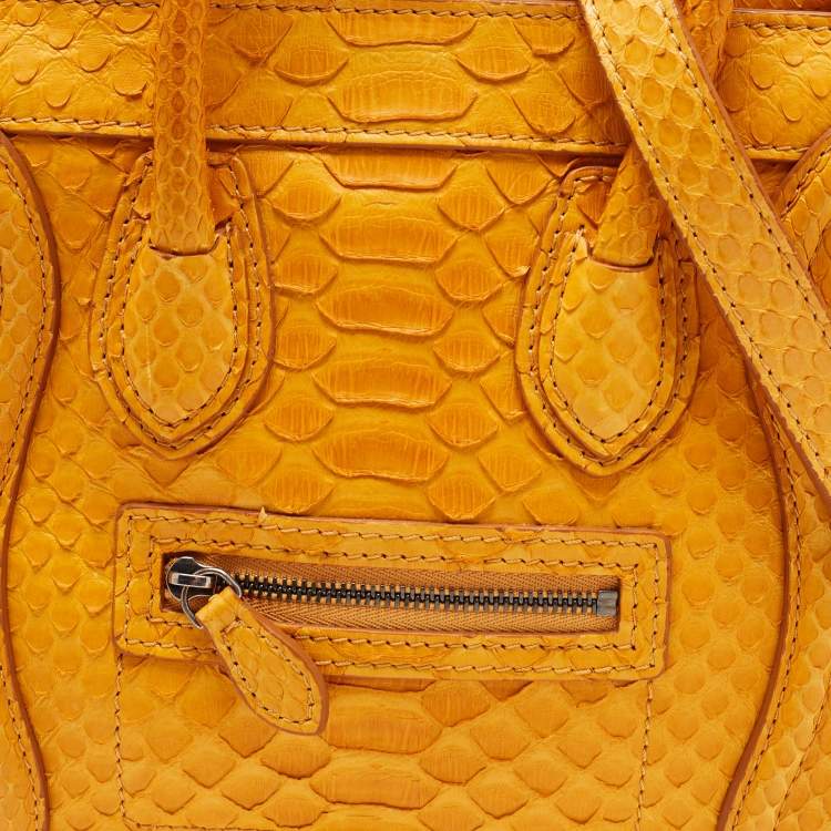 Pre Owned Celine Mustard Python Nano Luggage Tote