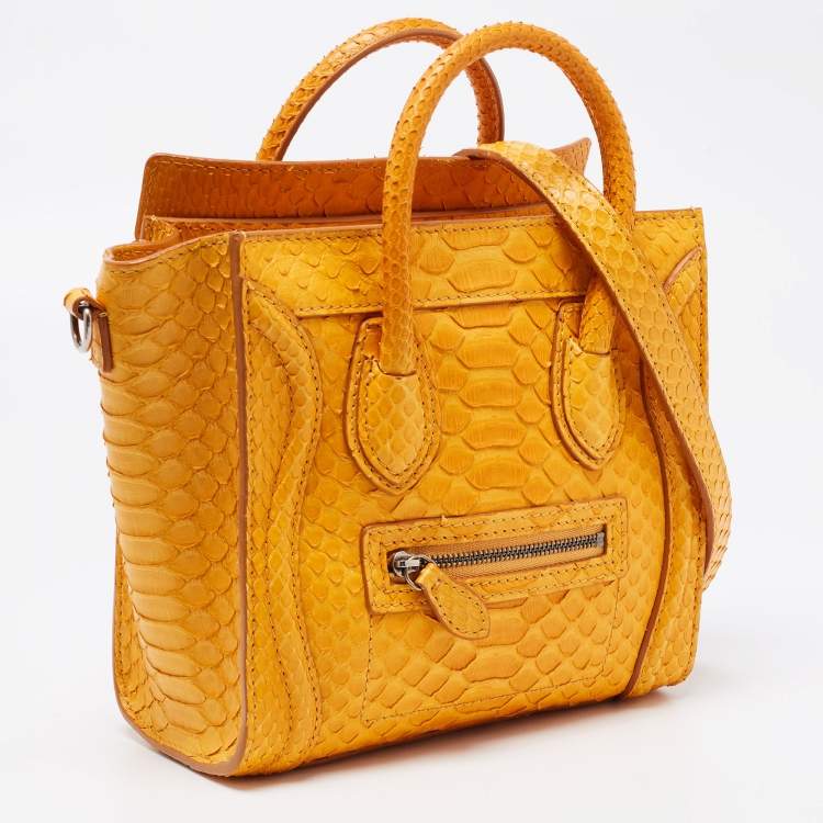 Pre Owned Celine Mustard Python Nano Luggage Tote