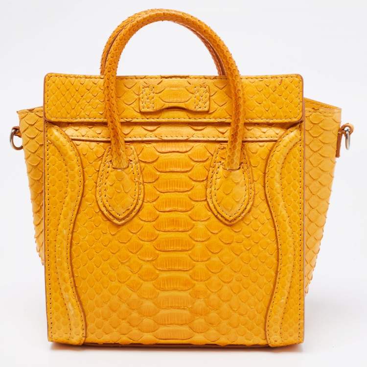 Pre Owned Celine Mustard Python Nano Luggage Tote