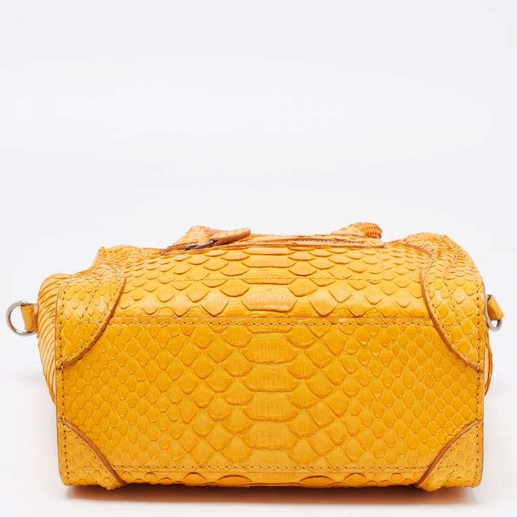 Pre Owned Celine Mustard Python Nano Luggage Tote