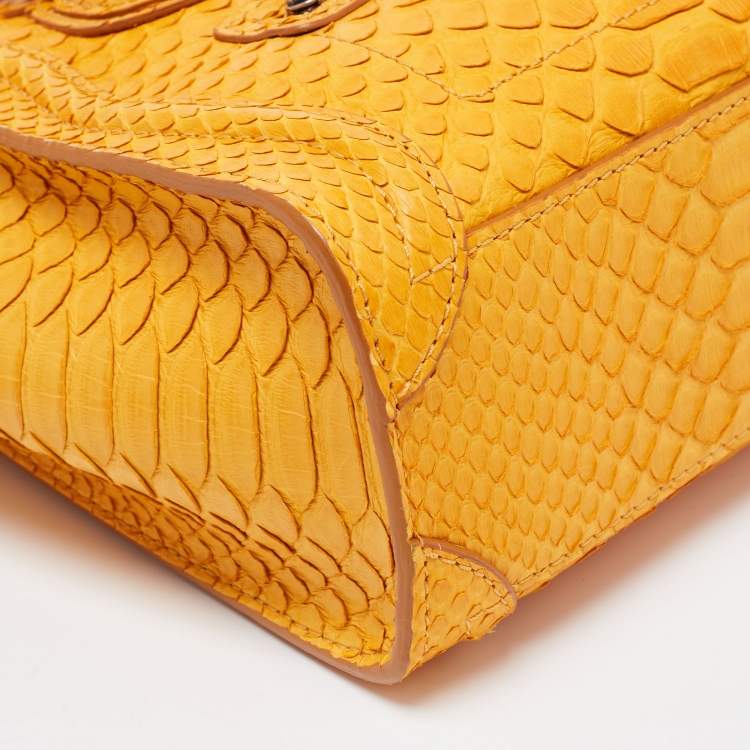 Pre Owned Celine Mustard Python Nano Luggage Tote