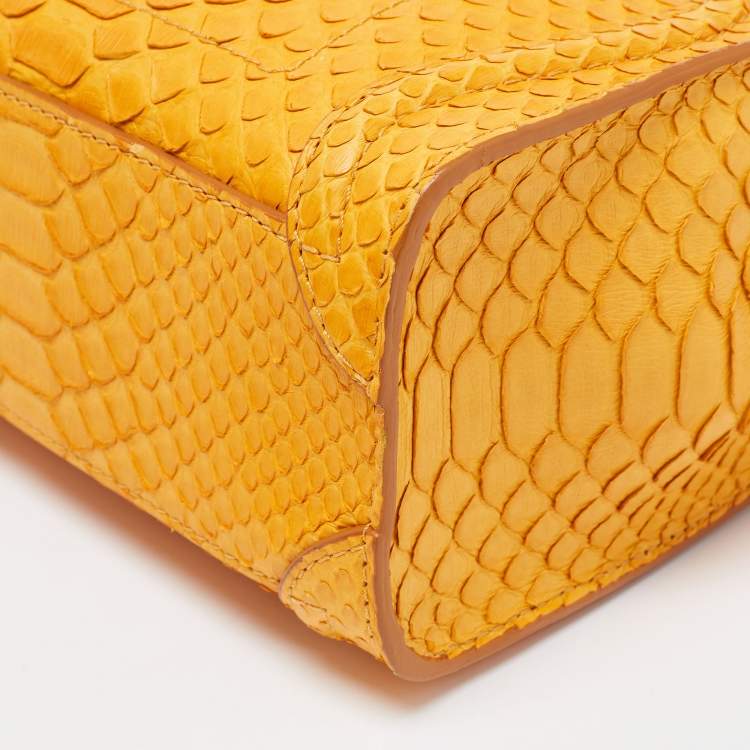 Pre Owned Celine Mustard Python Nano Luggage Tote