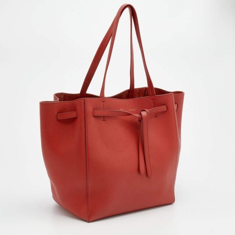 Pre Owned Celine Orange Soft Grained Leather Small Cabas Phantom Tote