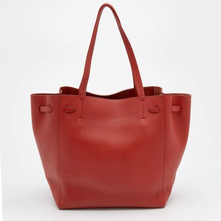 Pre Owned Celine Orange Soft Grained Leather Small Cabas Phantom Tote