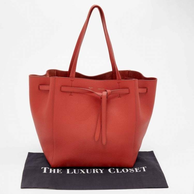 Pre Owned Celine Orange Soft Grained Leather Small Cabas Phantom Tote