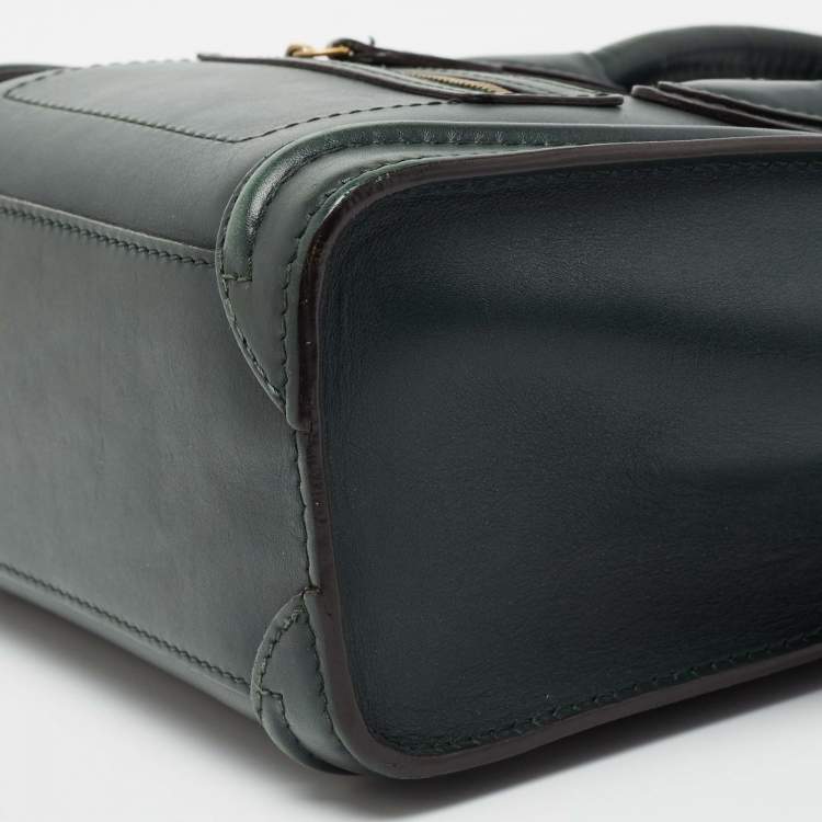 Pre Owned Celine Green Leather Nano Luggage Tote