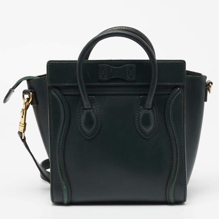 Pre Owned Celine Green Leather Nano Luggage Tote