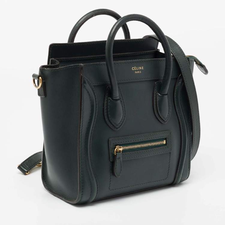 Pre Owned Celine Green Leather Nano Luggage Tote