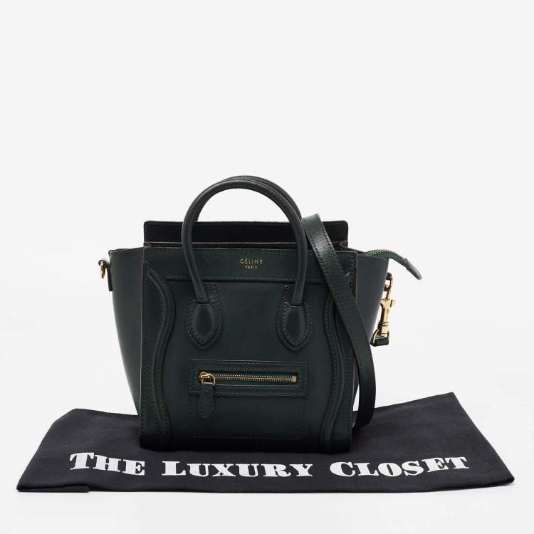 Pre Owned Celine Green Leather Nano Luggage Tote