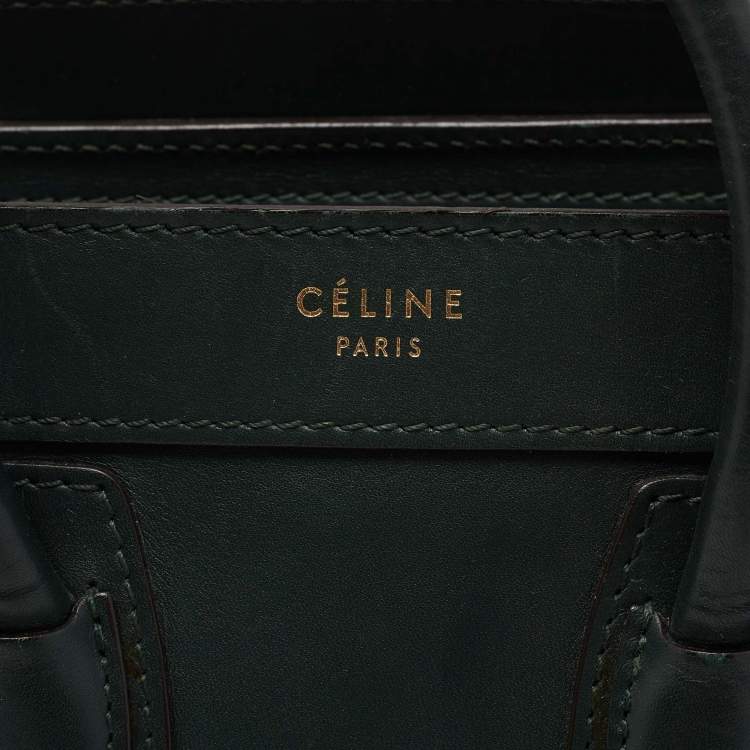 Pre Owned Celine Green Leather Nano Luggage Tote
