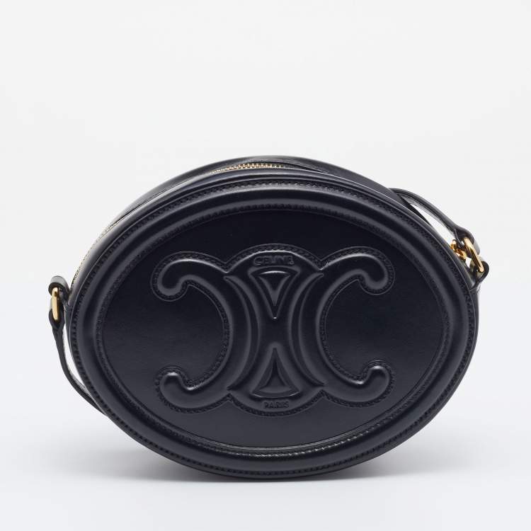Pre Owned Celine Black Leather Cuir Triomphe Oval Crossbody Bag