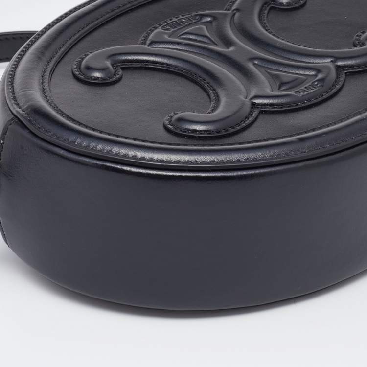 Pre Owned Celine Black Leather Cuir Triomphe Oval Crossbody Bag