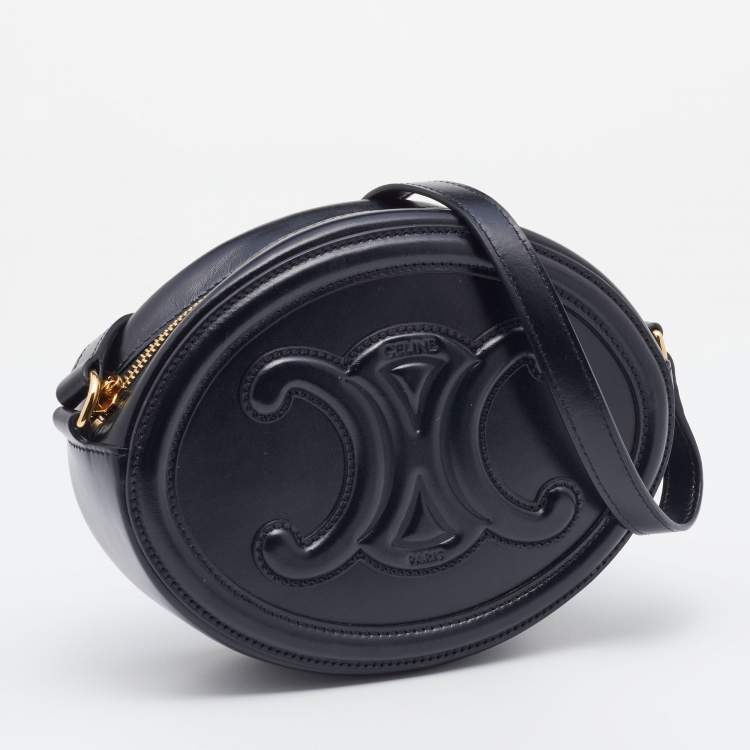 Pre Owned Celine Black Leather Cuir Triomphe Oval Crossbody Bag