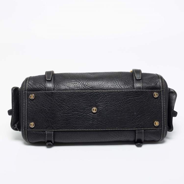 Pre Owned Celine Black Leather Whipstitch Handle Satchel