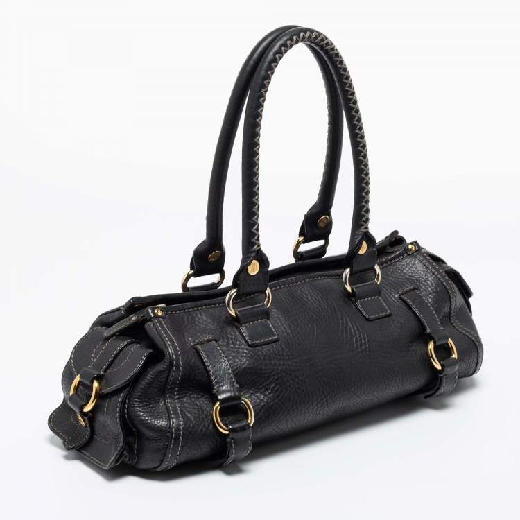 Pre Owned Celine Black Leather Whipstitch Handle Satchel