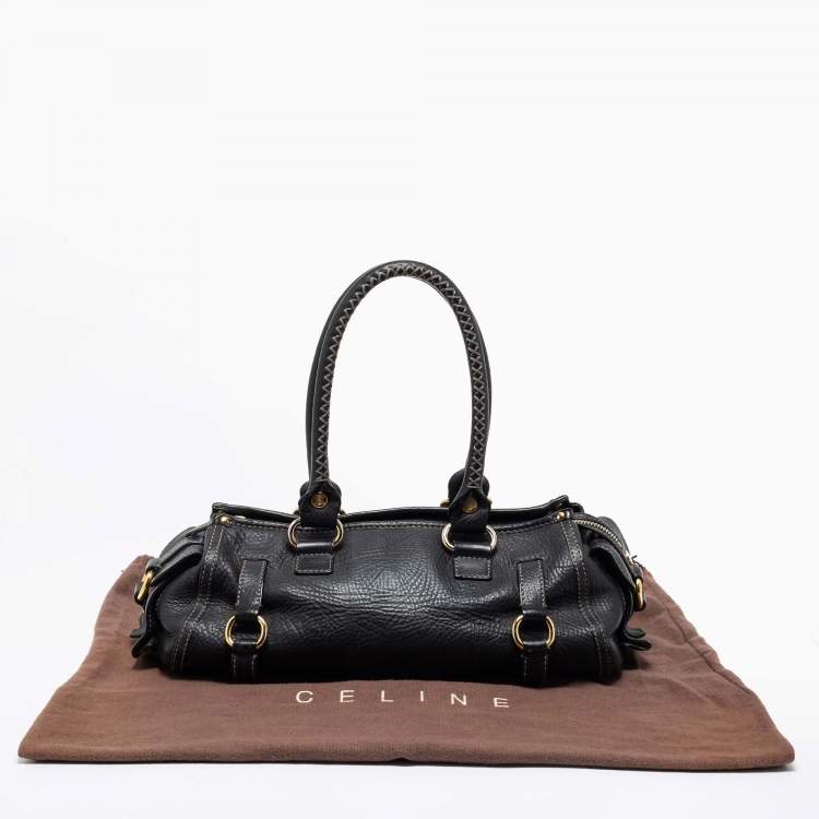 Pre Owned Celine Black Leather Whipstitch Handle Satchel