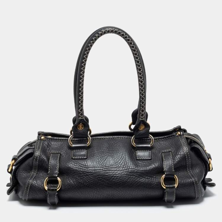Pre Owned Celine Black Leather Whipstitch Handle Satchel
