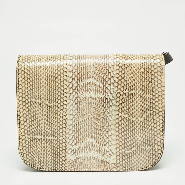 Pre Owned Celine Beige/Cream Watersnake Medium Classic Box Shoulder Bag