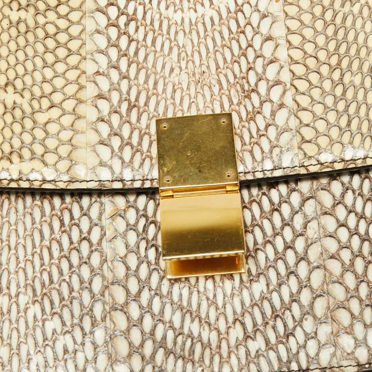 Pre Owned Celine Beige/Cream Watersnake Medium Classic Box Shoulder Bag