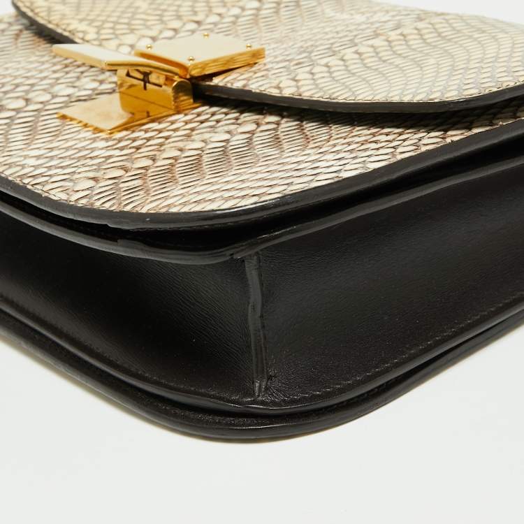 Pre Owned Celine Beige/Cream Watersnake Medium Classic Box Shoulder Bag
