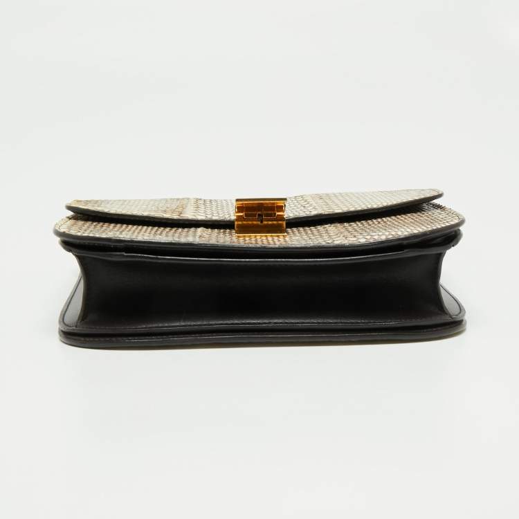 Pre Owned Celine Beige/Cream Watersnake Medium Classic Box Shoulder Bag