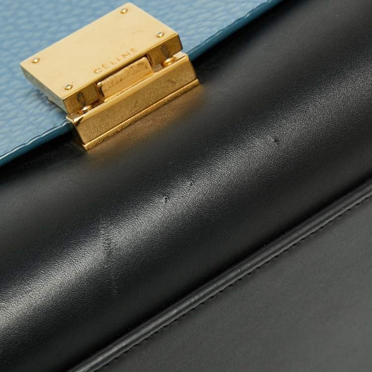 Pre Owned Celine Blue Leather and Suede Small Trapeze Bag