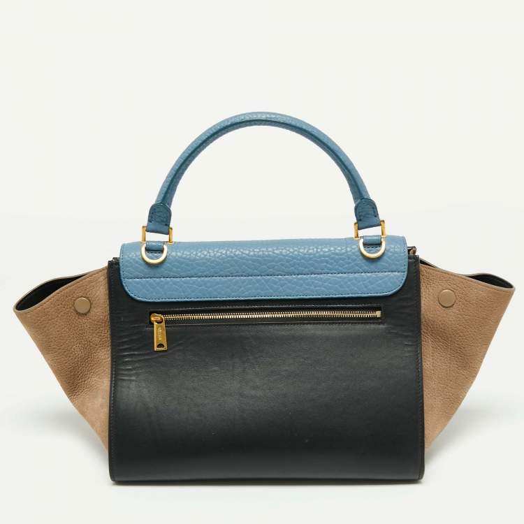 Pre Owned Celine Blue Leather and Suede Small Trapeze Bag