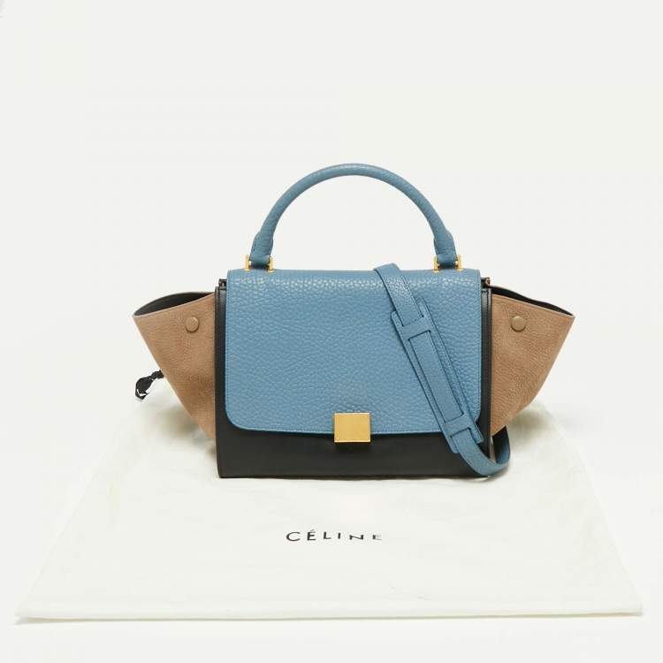 Pre Owned Celine Blue Leather and Suede Small Trapeze Bag