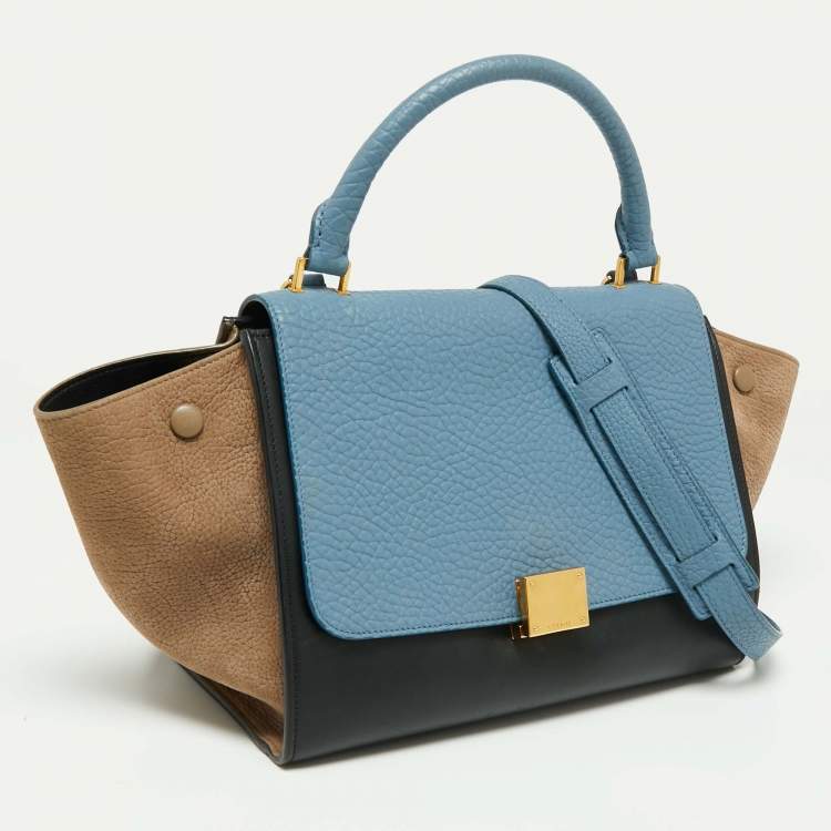 Pre Owned Celine Blue Leather and Suede Small Trapeze Bag
