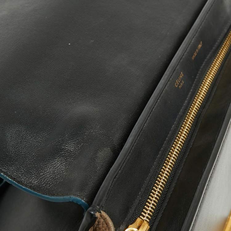 Pre Owned Celine Blue Leather and Suede Small Trapeze Bag