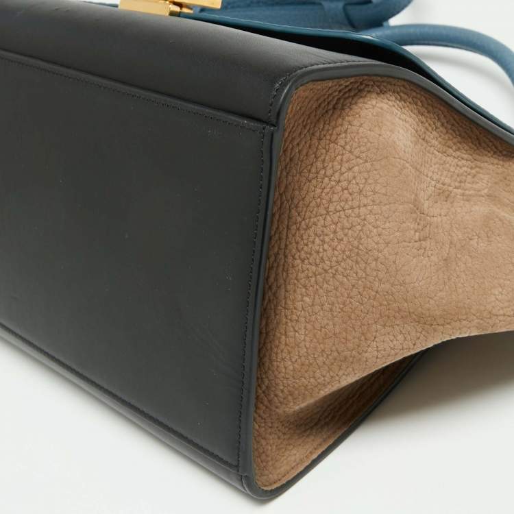 Pre Owned Celine Blue Leather and Suede Small Trapeze Bag