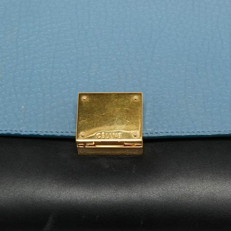 Pre Owned Celine Blue Leather and Suede Small Trapeze Bag