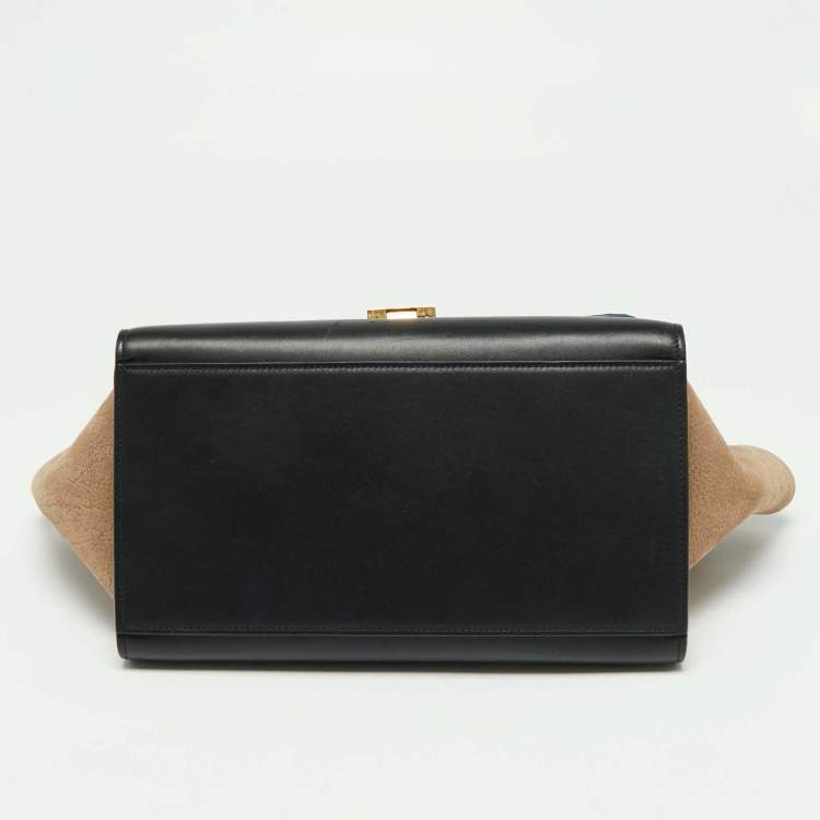Pre Owned Celine Blue Leather and Suede Small Trapeze Bag