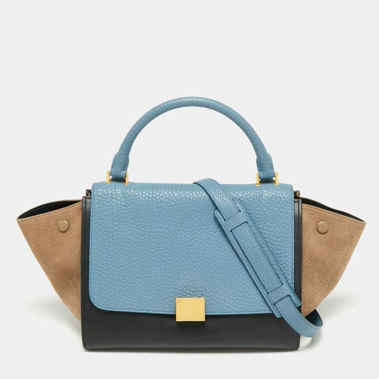 Pre Owned Celine Blue Leather and Suede Small Trapeze Bag