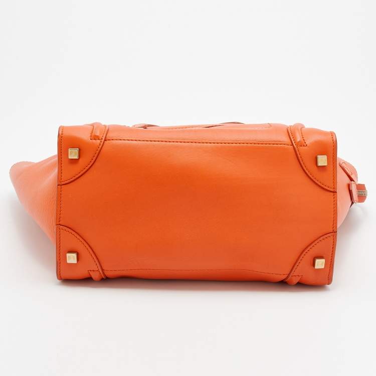 Pre Owned Celine Orange Leather Mini Luggage Tote