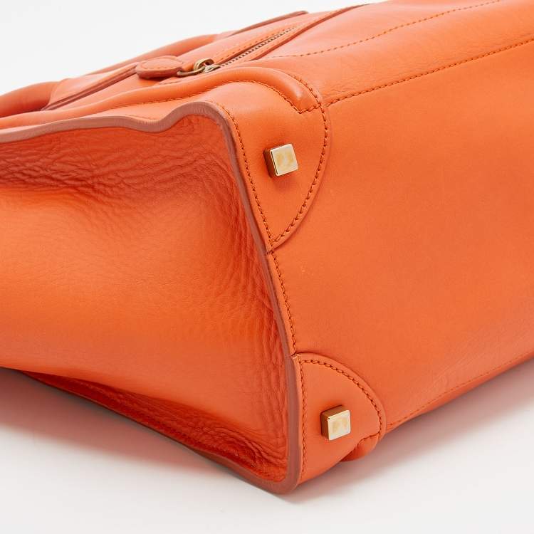 Pre Owned Celine Orange Leather Mini Luggage Tote