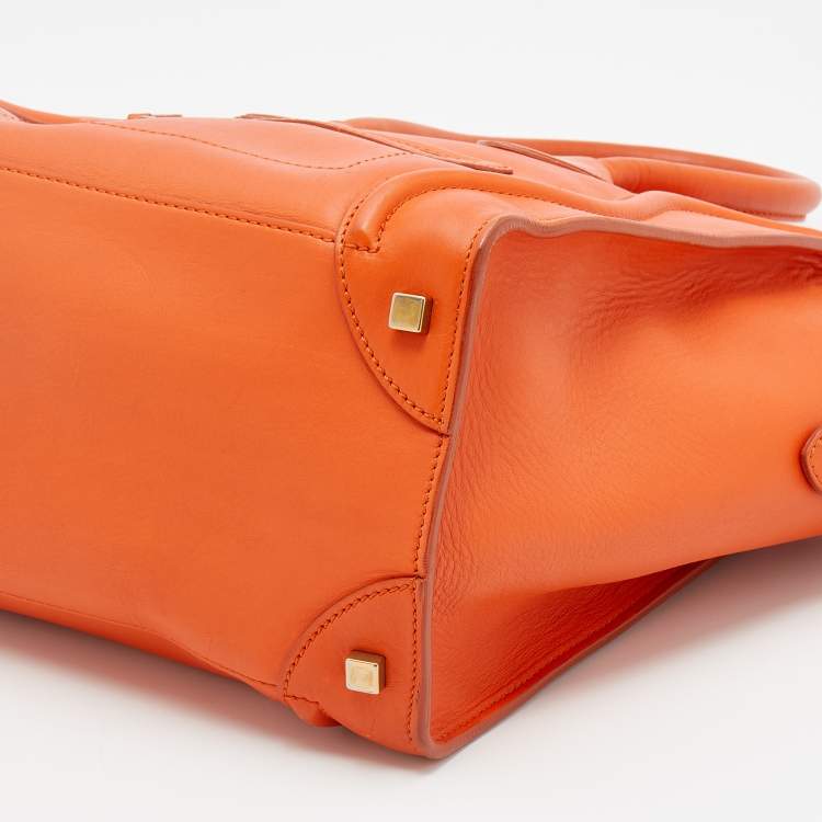 Pre Owned Celine Orange Leather Mini Luggage Tote
