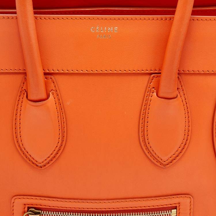 Pre Owned Celine Orange Leather Mini Luggage Tote