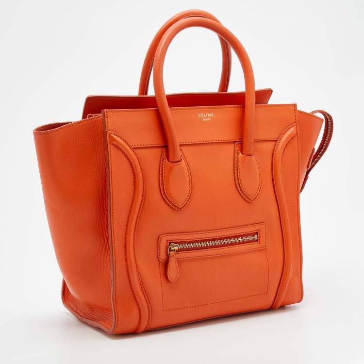 Pre Owned Celine Orange Leather Mini Luggage Tote