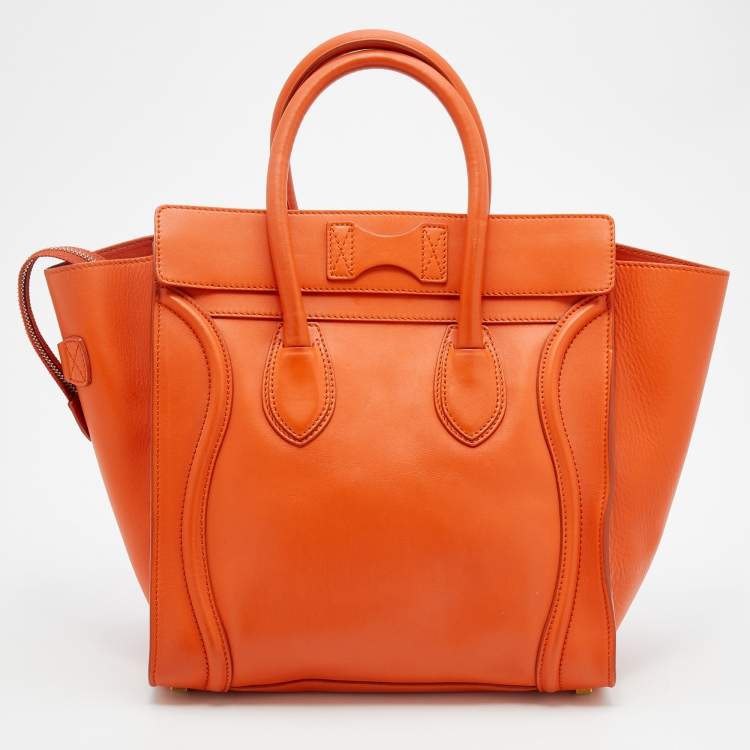 Pre Owned Celine Orange Leather Mini Luggage Tote