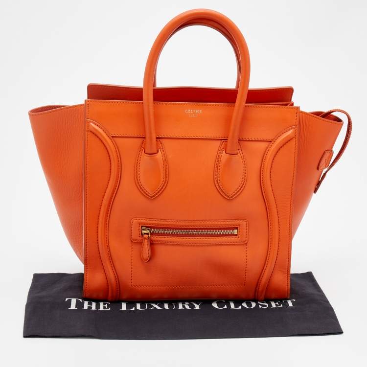 Pre Owned Celine Orange Leather Mini Luggage Tote