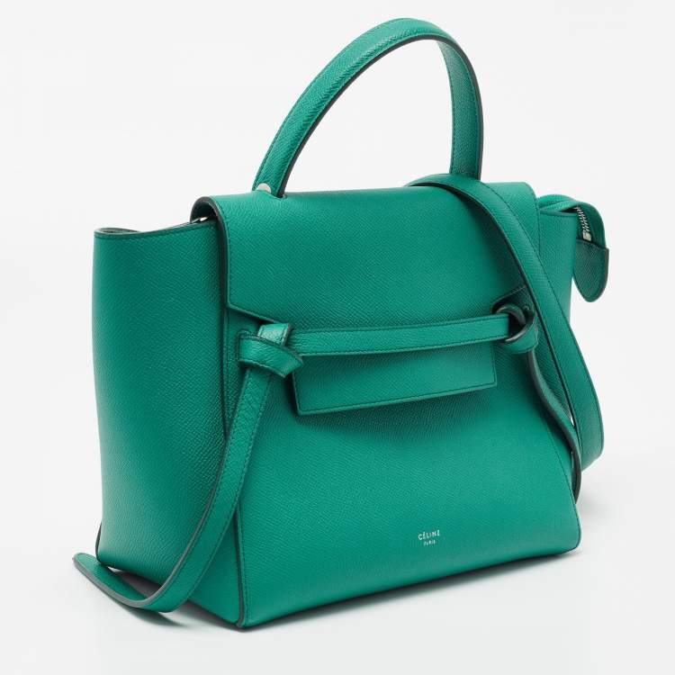 Pre Owned Celine Green Leather Micro Belt Top Handle Bag