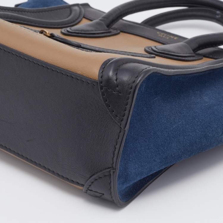 Pre Owned Celine Tri Color Leather and Suede Nano Luggage Tote