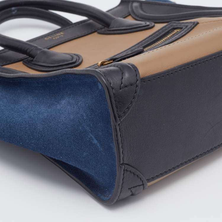 Pre Owned Celine Tri Color Leather and Suede Nano Luggage Tote